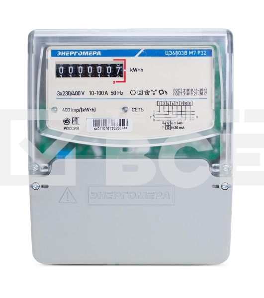 Счетчик ЦЭ-6803В 1 3ф 10-100А 230В 1 класс точн. 1 тариф. 4пр М7P32 щиток или DIN-рейка Энергомера 101003001011076