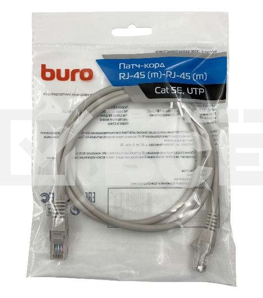 Патч-корд Buro cat5E 1м серый RJ-45 (m)-RJ-45 (m)