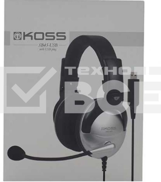Наушники KOSS SB-45 USB {Гарнитура, закрытого типа с электретным микрофоном и VC,част. 18-20000 Гц,импеданс 100 Ом, чувствительность 103 дБ, шнур 2,4м, USB-подключение к ПК}