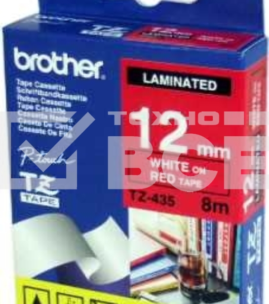 Картридж Brother TZ-E435 12 мм, 8 м, белый шрифт, красный фон, для BROTHER P-Touch