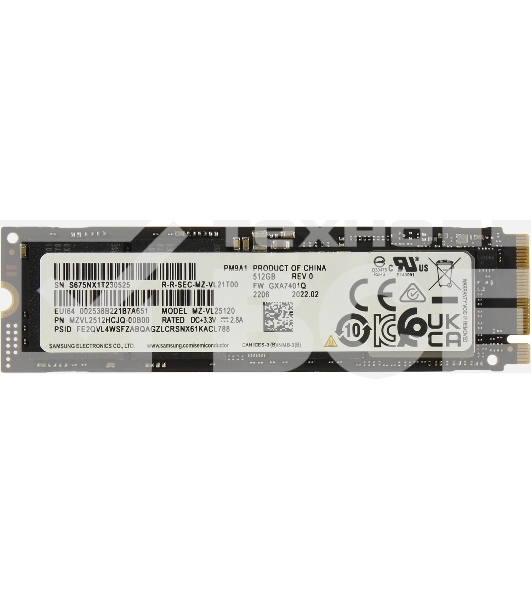 Накопитель SSD Samsung PM9A1 MZVL2512HCJQ-00B00, 512Gb, PCIe 4.0 x4, M.2 2280, NVMe, R/W 6900/5000