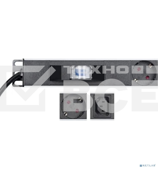 Блок распределения питания Rexant для 19' шкафов, верт, 10 розеток СЕЕ 7/4, 10 розеток C13, 16А, автомат защиты, алюм корп, шнур 2м, вилка СЕЕ 7/7