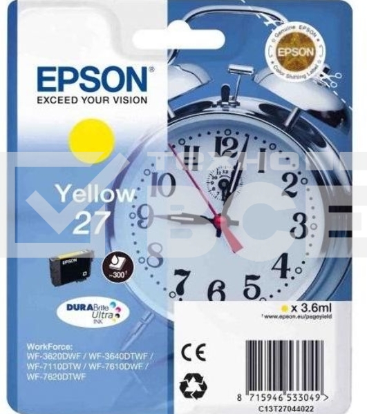 Картридж струйный Epson T2704 (C13T27044022/C13T27044020) желтый, 300 стр., для WF7110/7610/7620 (300стр.)