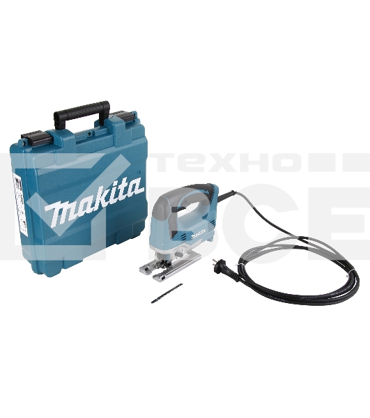 Лобзик Makita JV0600K Лобзик,в\рук, {650Вт,500-3100об\м,ход-23мм,рез-90мм,2.4кг,чем,3маятн+1}