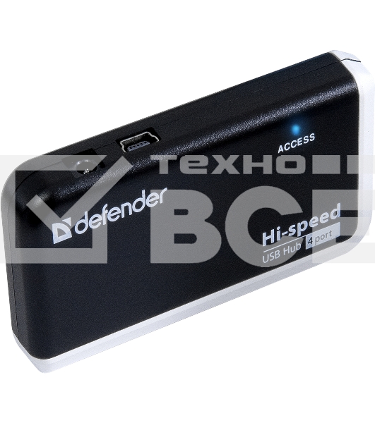 Разветвитель USB Defender  QUADRO INFIX USB2.0 - 4 порта, скор. - до 480 Мбит/с, + кабель USB 2.0 A(M) - MiniB (M) - 1м.