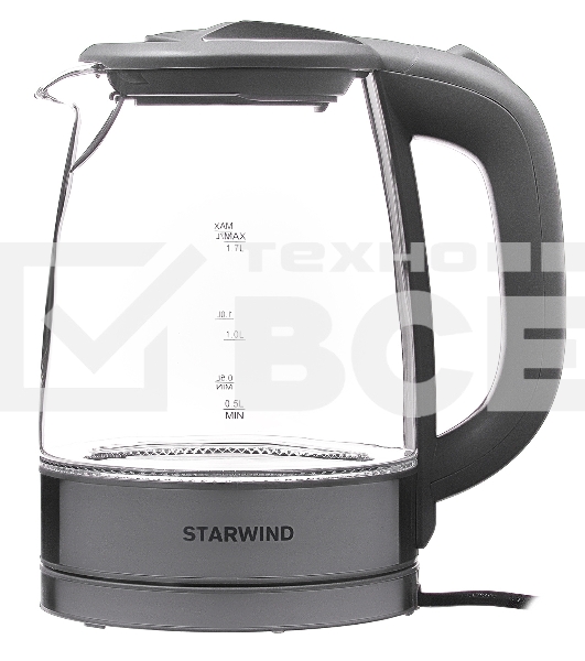 Чайник электрический Starwind SKG2315 1.7л. 2200Вт серый/серебристый (корпус: стекло)