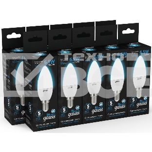 Лампа светодиодная Gauss 103101307 6.5Вт цок.:E14 свеча 220B 6500K св.свеч.бел.хол. (упак.:10шт)
