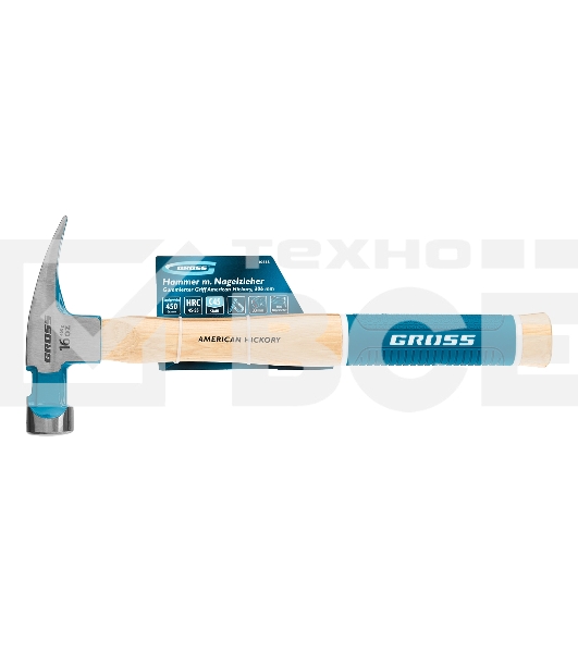 Молоток-гвоздодер Gross 10418 American hickory 450г, угол 75, магнит, обрезиненная рукоятка