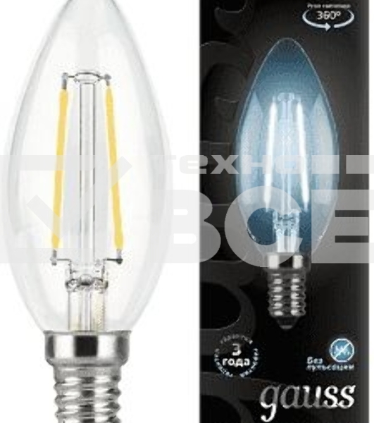 Светодиодная лампа GAUSS 103801207 LED Filament Свеча E14 7W 580lm 4100К 1/10/50