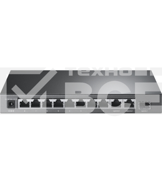 Настольный коммутатор TP-Link TL-SL1311P, 8 портов 10/100 Мбит/с с поддержкой PoE+, 2 гигабитных порта без поддержки PoE, 1 порт SFP, 802.3af/at, бюджет PoE — 65 Вт, стальной корпус