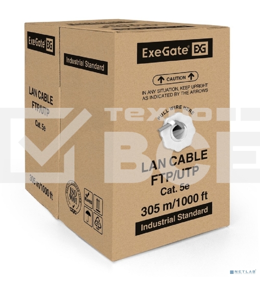 Кабель ExeGate FTP 4 пары кат.5e медь, 24AWG, экран, бухта 305м, серый, PVC