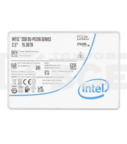 Накопитель SSD Intel D5-P5316, 15360GB, PCIe 4.0 x4, U.2, R/W 7000/3200