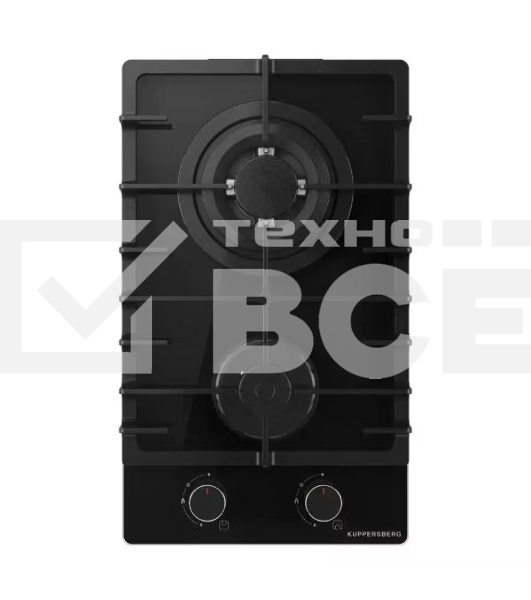 Варочная поверхность Kuppersberg FG 36 B газ, High-Tech, 30 см, автоматический электроподжиг, газ-контроль, форсунки под сжиженый газ, SABAF конфорки, чугунные решетки, цвет черный, цвет фурнитуры черный