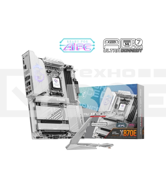 Материнская плата MSI MPG X870E EDGE TI WIFI, AM5, AMD X870E, 4xDDR5, 4xSATA, 4xM.2, 1xPCIe 5.0 x16, 1xPCIe 4.0 x4, 1xPCIe 3.0 x1, 1xHDMI (v2.1), 1xUSB-C 10Gbps, 1x5Gb LAN, Wi-Fi 7, Bluetooth 5.4, 2xUSB-C 40Gbps, 5xUSB-A 10Gbps, 4xUSB-A 2.0, 2x3.5 мм, S/P
