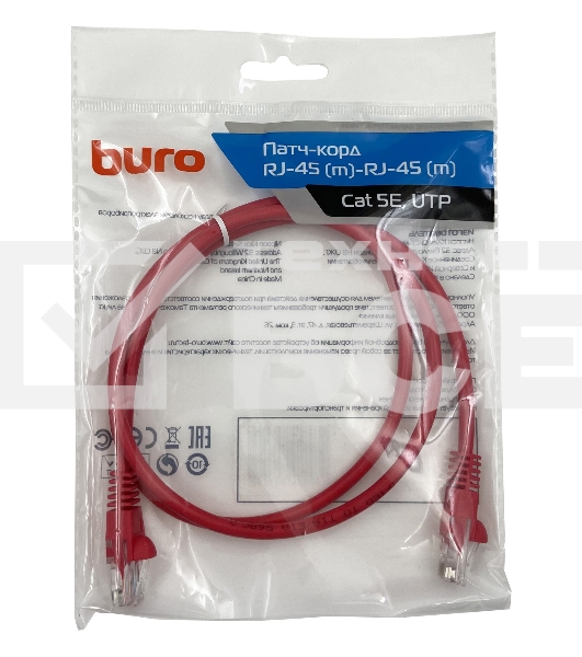 Патч-корд Buro cat5E 1м красный RJ-45 (m)-RJ-45 (m)