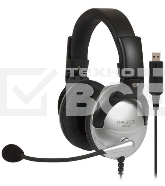 Наушники KOSS SB-45 USB {Гарнитура, закрытого типа с электретным микрофоном и VC,част. 18-20000 Гц,импеданс 100 Ом, чувствительность 103 дБ, шнур 2,4м, USB-подключение к ПК}
