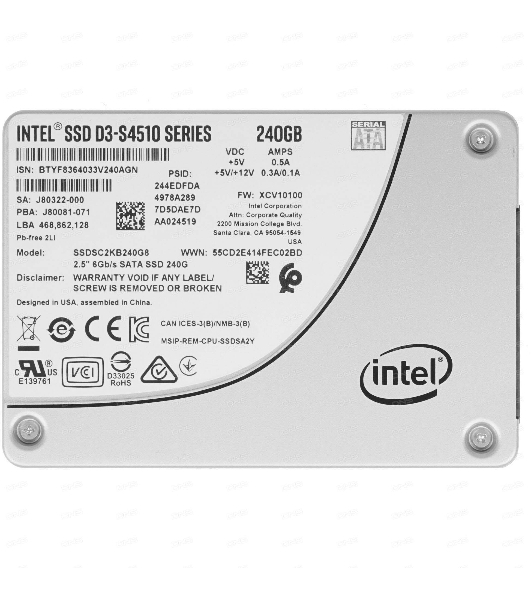 Накопитель SSD Intel D3-S4510 Series, 240GB, SATA III, 2.5', R/W 560/280