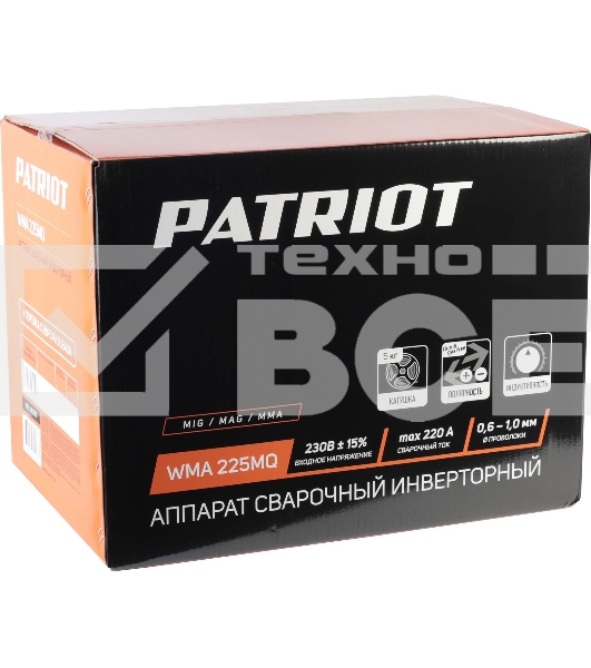 Сварочный аппарат PATRIOT WMA 225MQ (605301755) инверторный mig/mag/mma стальной и флюс. провлокой