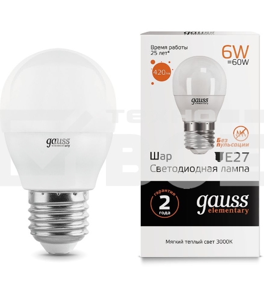 Лампа GAUSS LED Elementary Globe 6W E27 2700K Арт.LD53216