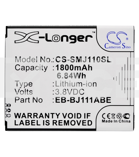 Аккумулятор CameronSinoCS-SMJ110SL EB-BJ111ABE для Samsung Galaxy J1 Ace, J1 Ace Neo 3.8V / 1800mAh / 6.84Wh