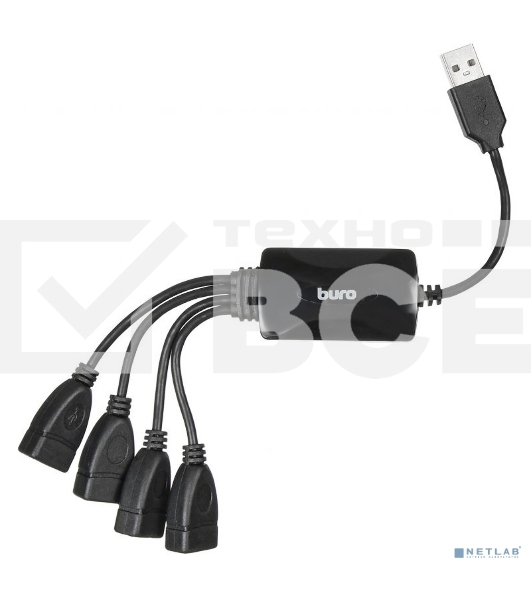 Разветвитель USB 2.0 Buro BU-HUB4-0.3-U2.0-Splitter 4порт. черный