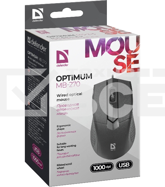 Мышь проводная Defender Optimum MB-270 черный, 1200 dpi, USB, кнопки - 3
