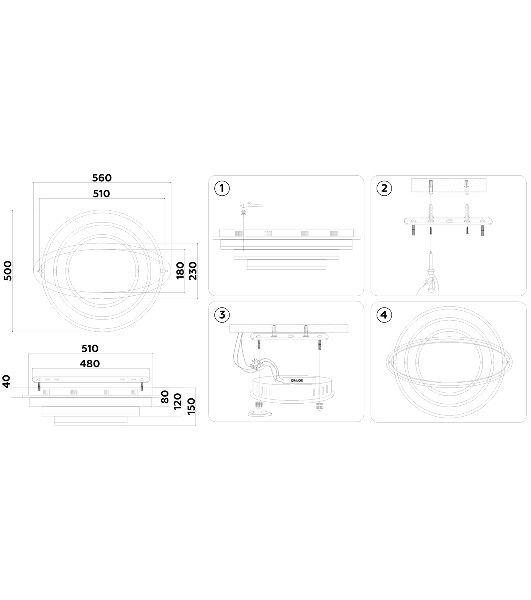 Потолочный светодиодный светильник FA8524 BK черный 146W 3000K-6400K+RGB 560*500*150 (ПДУ РАДИО 2.4G)