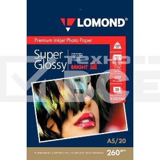 Фотобумага Lomond 1103104 A5/260г/м2/20л./белый высокоглянцевое для струйной печати