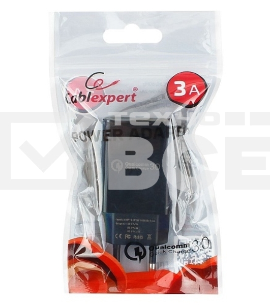Адаптер питания Cablexpert MP3A-PC-17, QC 3.0, 100/220V - 1 USB порт 5/9/12V, черный