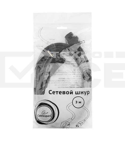 Кабель питания Cablexpert PC-186-1-3M, 3м, Schuko- C13, 3x1кв.мм, черный, с заземлением, пакет