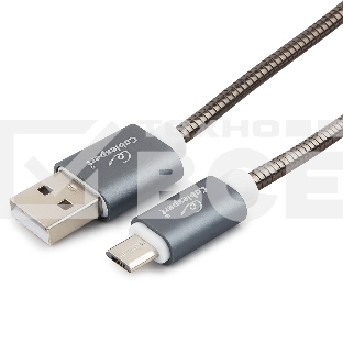 Кабель USB 2.0 Cablexpert CC-G-mUSB02Gy-1.8M, AM/microB, серия Gold, длина 1.8м, титан, блистер