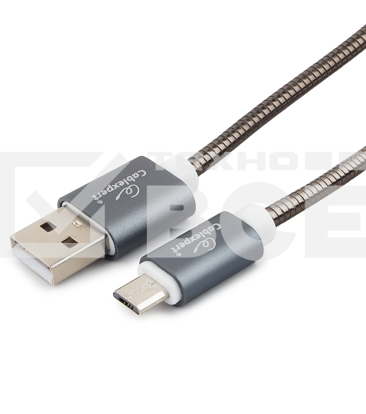 Кабель USB 2.0 Cablexpert CC-G-mUSB02Gy-1.8M, AM/microB, серия Gold, длина 1.8м, титан, блистер