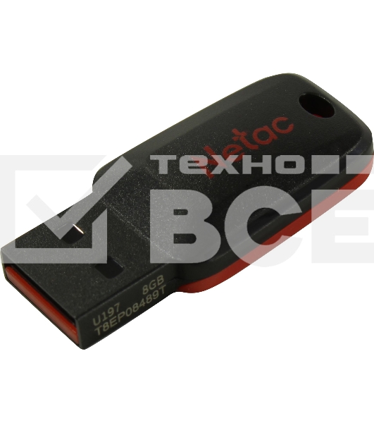 Флеш диск Netac U197 8Gb <NT03U197N-008G-20BK>, USB2.0, пластиковая, черная
