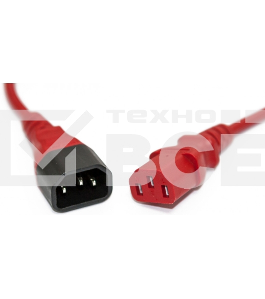 Шнур для блока питания Hyperline PWC-IEC13-IEC14, IEC 320 C13, вилка C14, 5 м, 10А, провода 3 х 1,0 кв. мм, цвет: красный