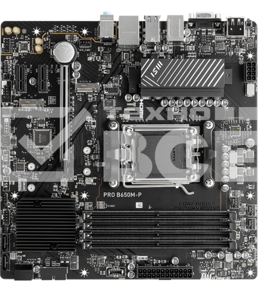 Материнская плата MSI PRO B650M-P, AM5, AMD B650, 4xDDR5, 4xSATA, 2xM.2, 1xPCI-E 4.0 x16, 2xPCI-E 4.0 x1, 1xHDMI, 1xDP, 1xVGA, 1x2.5Gb LAN, 2xUSB 3.2 Gen 1, 2xUSB 3.2 Gen 2, 3x3.5 мм, 7.1, Micro-ATX