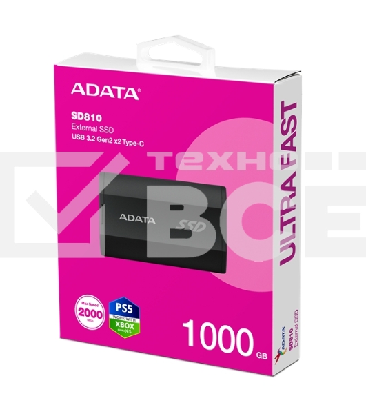 Внешний накопитель SSD ADATA 1Tb SD810 USB Type-C (2000/2000 Mb/s) metal case black (SD810-1000G-CBK)