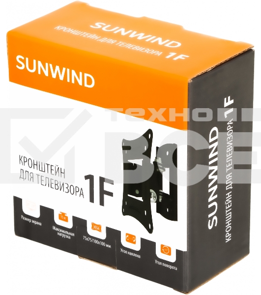 Кронштейн для телевизора SunWind 1F, 20-29', настенный, поворот и наклон, черный