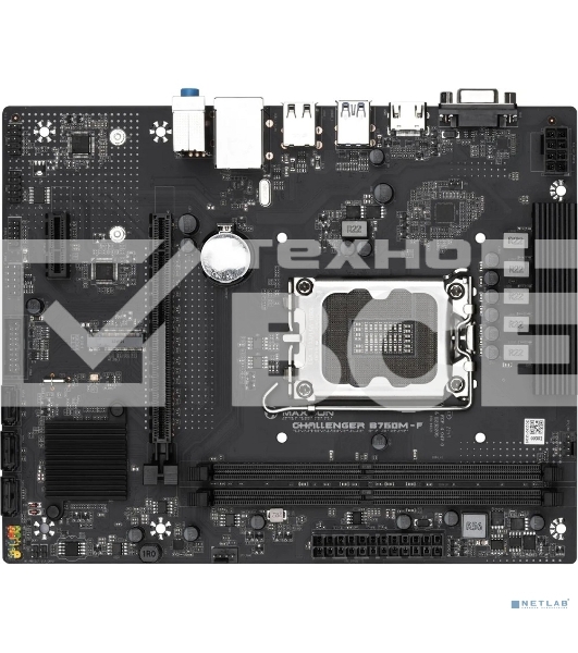Материнская плата Maxsun Challenger B760M-F, LGA 1700, Intel B760, 2xDDR4, 3xSATA III, 2xM.2, 1xPCIe 4.0 x16, 1xHDMI, 1xVGA, 1xRJ-45 1Gb LAN, 2xUSB 3.2 Gen 1, 4xUSB 2.0, 3x3.5 мм, 5.1, mATX