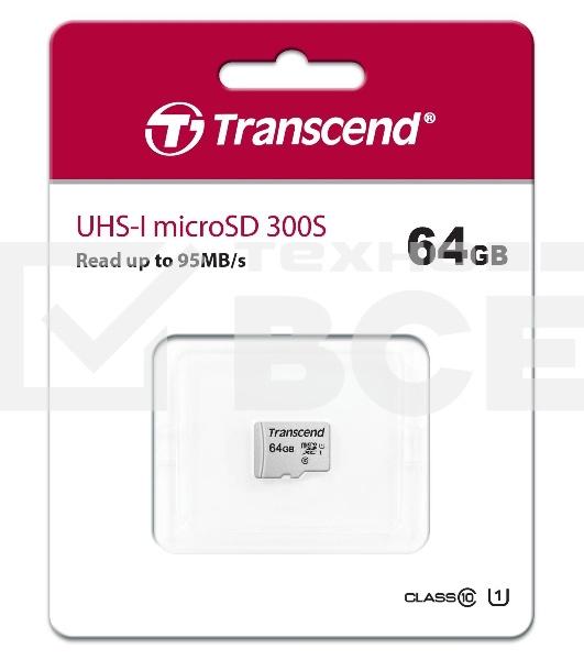 Флеш карта microSD 64GB Transcend microSDXC Class 10 UHS-I U1, (без адаптера), TLC