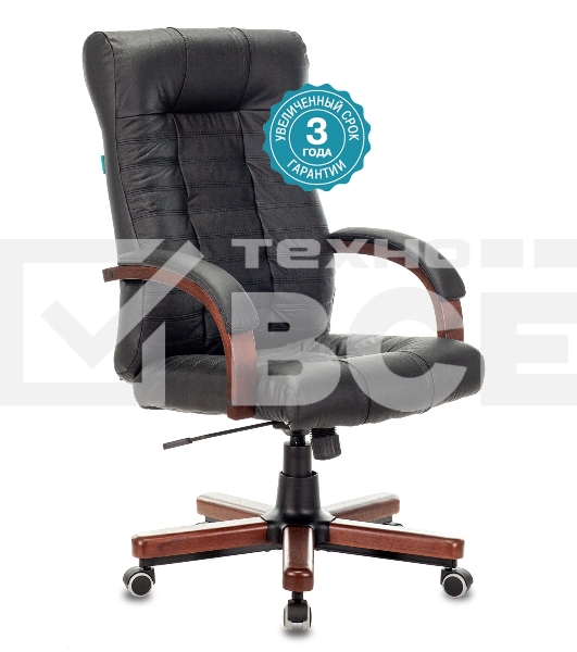 Кресло руководителя Бюрократ KB-10WALNUT/B/LEATH черный, кожа, крестовина дерево