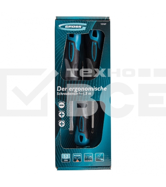 Набор отверток Gross 12167 комбинированный 3 шт, S2, трехкомпонентная рукоятка