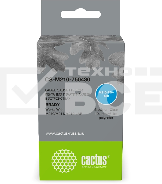 Картридж ленточный Cactus CS-M210-750430 черный шрифт, прозрачный фон (19.1 мм, 6.4 м) для Brady M210/M211/M210-LAB