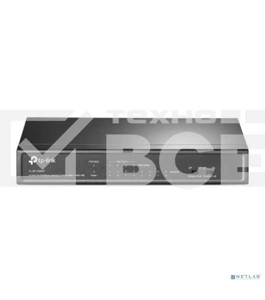 Коммутатор TP-Link 8-Port 10/100Mbps Unmanaged Switch with 4-Port PoE, metal case, desktop mount, PoE budget 41W.