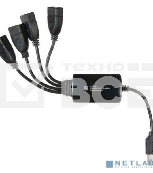 Разветвитель USB 2.0 Buro BU-HUB4-0.3-U2.0-Splitter 4порт. черный