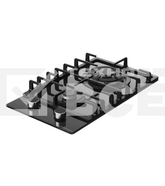 Варочная поверхность Kuppersberg FG 36 B газ, High-Tech, 30 см, автоматический электроподжиг, газ-контроль, форсунки под сжиженый газ, SABAF конфорки, чугунные решетки, цвет черный, цвет фурнитуры черный
