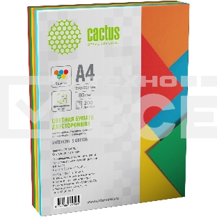 Бумага Cactus CS-CPC-A480200 A4/80г/м2/200л./радуга интенсив (5цветов)