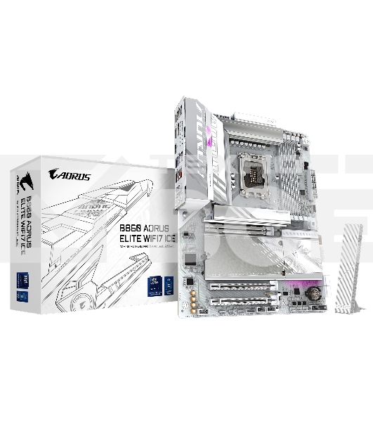 Материнская плата Gigabyte B860 AORUS ELITE WIFI7 ICE, LGA 1851, Intel B860, 4xDDR5, 4xSATA, 3xM.2, 1xPCIe 5.0 x16, 2xPCIe 4.0 x1, 1xHDMI, 2xDP, 1x 2.5Gb LAN, 6xUSB-A 3.2, 1xUSB-C 3.2, 4xUSB-A 2.0, 2x3.5 мм, 7.1, ATX