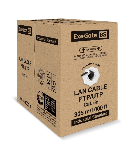 Кабель ExeGate Special UTP4-C5e-CCA-S24-OUT-PE-BK-305 UTP 4 пары кат.5e CCA, 0.48мм (24AWG), внешн., без троса, 305м, черн., PE