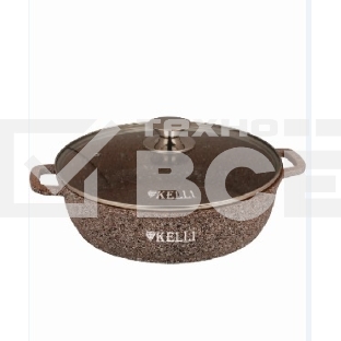 Сковорода-сотейник Kelli KL-4019-28 28 см, 5,0 л ОБЪЕМ 5 л из высокопрочного алюминия с гранитным покрытием, с индукционным дном. Силиконовые накладки для ручек съемные. Стеклянная крышка с паровыпуском. Пригодна для всех видов плит, в том числе индукционных