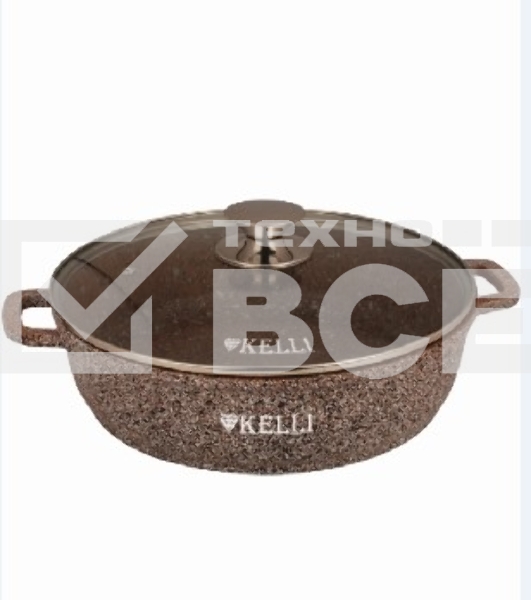 Сковорода-сотейник Kelli KL-4019-28 28 см, 5,0 л ОБЪЕМ 5 л из высокопрочного алюминия с гранитным покрытием, с индукционным дном. Силиконовые накладки для ручек съемные. Стеклянная крышка с паровыпуском. Пригодна для всех видов плит, в том числе индукционных